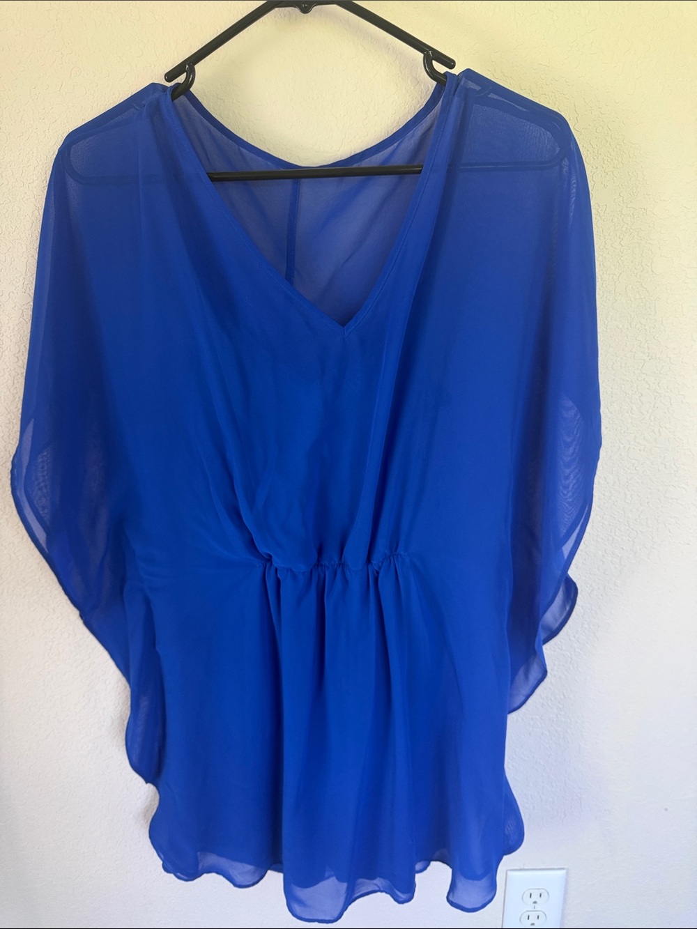 Express Royal Blue Sheer V-Neck Dolman Tunic